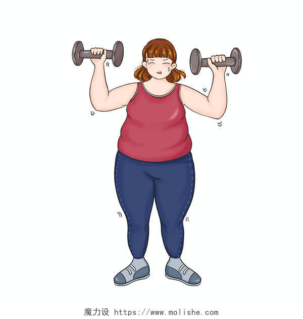 胖女孩健康减肥对比元素卡通女孩PNG素材